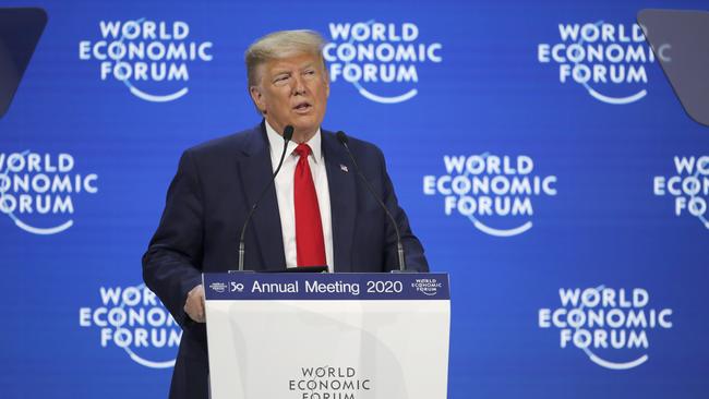 US President Donald Trump addresses the World Economic Forum in Davos on Tuesday night (AEDT). Picture: AP