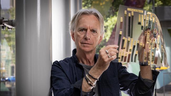 Scott Hicks' with 16mm film edits that are part of his personal collection of film memorabilia to be on display in the State Library of Adelaide. Picture: Emma Brasier