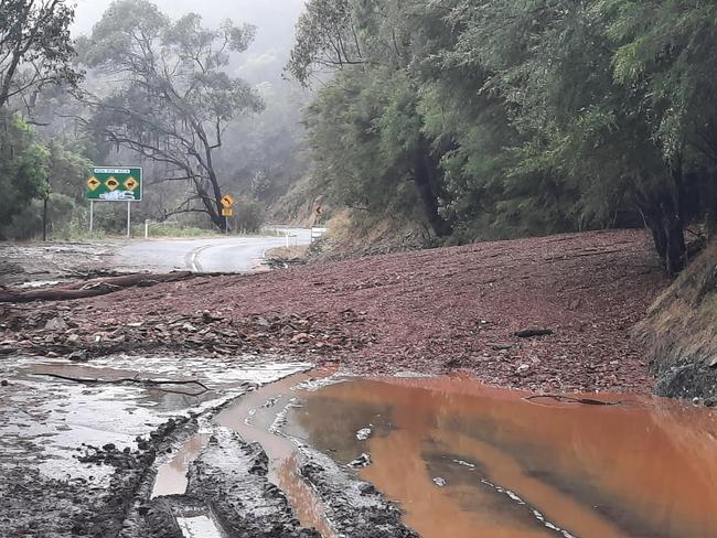 A landslip on the Omeo Highway near Mitta Mitta. Picture: Supplied