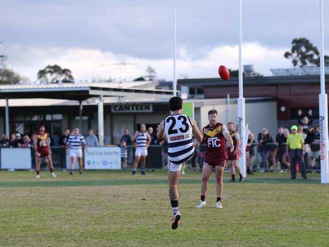 Luke Daniel slots a goal. Picture: Doug Farr