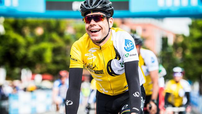 Cadel Evans finishes the Momentum Energy Peoples' Ride on Saturday morning. Picture Stuart Walmsley