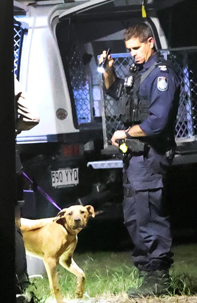 Police on scene after a dog attack at Yatala on Wednesday night where a little girl was severely injured. Picture: Nigel Hallett