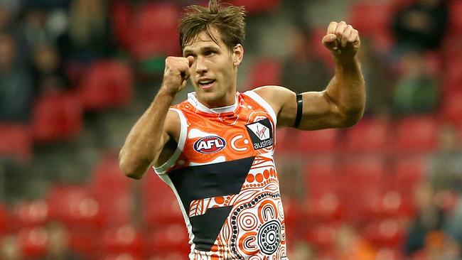 Matt de Boer celebrates a goal for the Giants. Picture: Getty Images