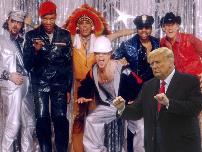 US president-elect Donald Trump, right, has invited The Village People to be part of inauguration celebrations. Pictures: Supplied/Digitally altered