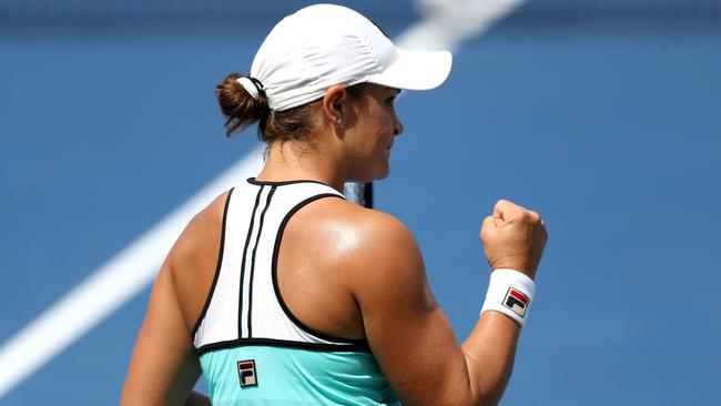 Ashleigh Barty celebrates victory over Maria Sharapova in Cincinatti. Picture: Getty Images