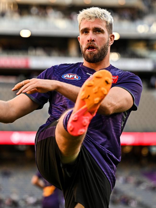 Luke Ryan loves a long bomb out of the backline. Picture: Daniel Carson/AFL Photos via Getty Images