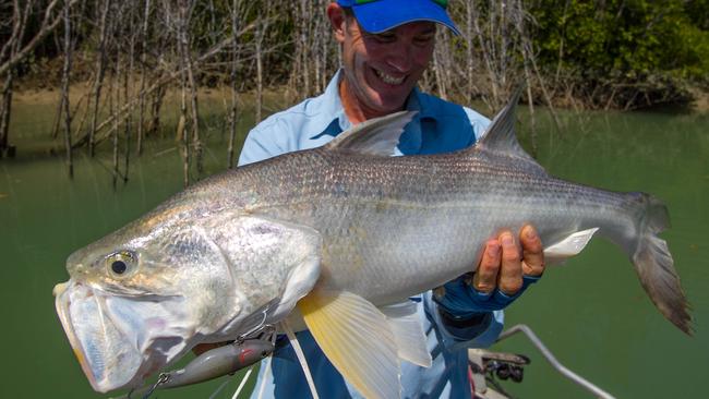 Stewie Martin is all smiles with over a metre of Threadfin Salmon fooled using a 30g Spanyid Vibe