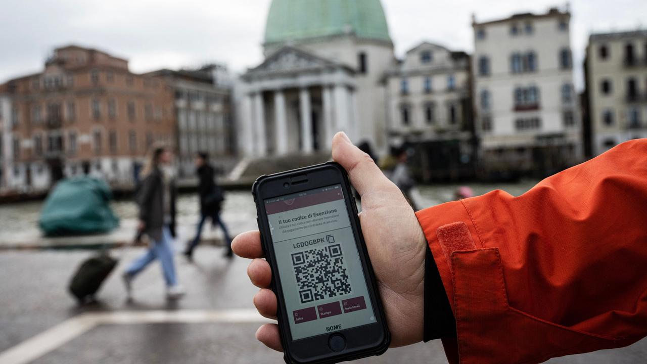 This photograph taken on April 25 shows a QR code to access the city. Picture: Marco Bertorello / AFP