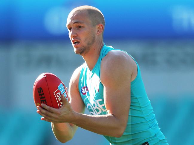 Sam Reid during Sydney Swans training at the SCG  ahead of their local derby with the Giants. Picture. Phil Hillyard