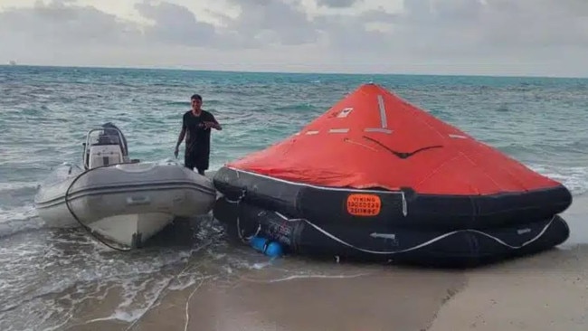 One of the HMNZS Manawanui 's life rafts. Picture: Samoa Fire and Emergency Services Authority