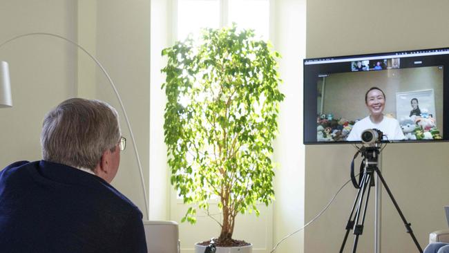 IOC President Thomas Bach held a video call with Peng Shuai in November last year. Picture: AFP