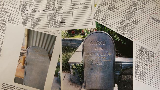 Children's headstones with a list of names. Picture: Mark Wilson