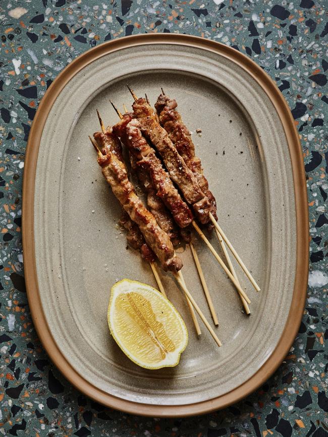 Grilled lamb skewers at Valentino's 101, Adelaide