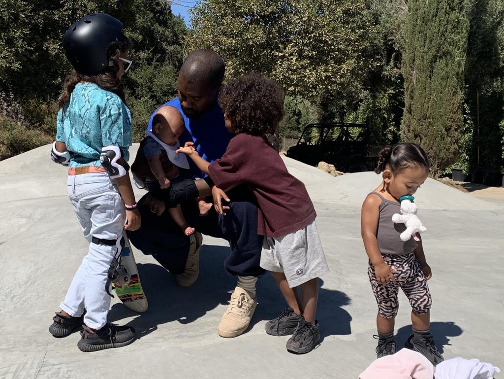 Kanye with his kids. Picture: Supplied/Twitter