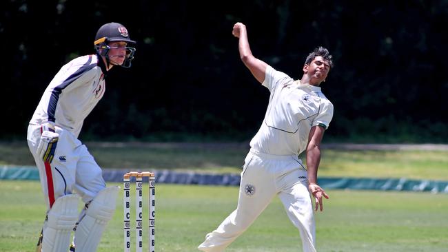 Brisbane Boys College bowler Javen D'Souza. Picture, John Gass