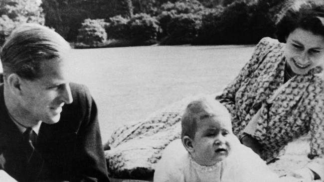 Queen Elizabeth and Prince Philip with baby Prince Charles. Picture: INTERCONTINENTALE / AFP