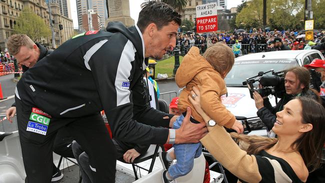 Scott, Alex and Jax Pendlebury at the 2018 Grand Final parade. Picture: Mark Stewart