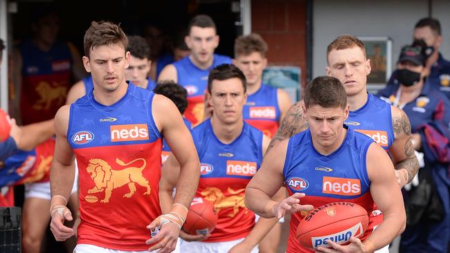 Dayne Zorko (right), Hugh McCluggage (centre) and Jarryd Lyons (left) were the top three in the Lions’ 2021 club champion vote. Picture: Steve Bell/AFL Photos/via Getty Images