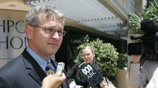 Bill Potts speaking to the media at Southport Court in 2005.