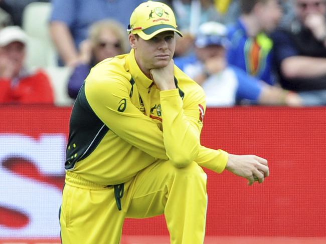 Australia captain Steve Smith fields during the ICC Champions Trophy Group A match between Australia and New Zealand at Edgbaston in Birmingham, England, Friday, June 2, 2017. (AP Photo/Rui Vieira)