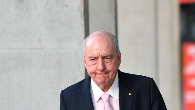 Radio host Alan Jones is seen leaving the Supreme Court in Brisbane, Thursday, May 17, 2018. The Toowoomba-based Wagner family are suing the talkback radio host over comments he made during 32 broadcasts in 2014 and 2015. (AAP Image/Darren England) NO ARCHIVING