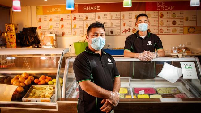 Part owners Zakir Rahimi and Ali Hassain of Agha juice house, Blair Athol. Picture: Matt Turner