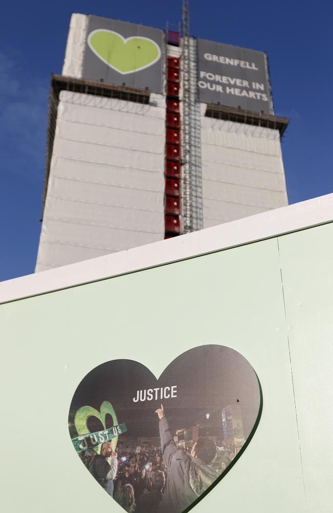 The tower is now wrapped in a protective sheath. Picture: AP Photo/Frank Augstein.