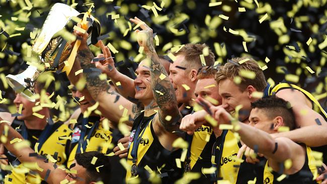 Adrian Clemente celebrated like a Richmond fan on Grand Final day. Picture: Getty