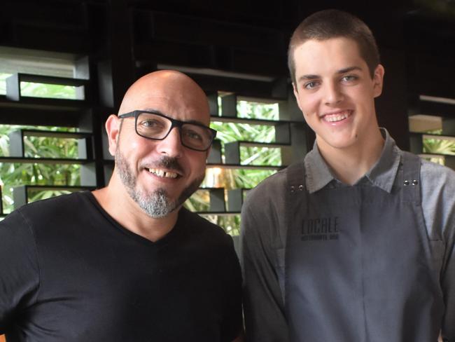 Rio Capurso is pictured with his son Corrado, 16, who is among a handful of teens working at the high-end Hastings St restaurant. Picture: Tegan Annett