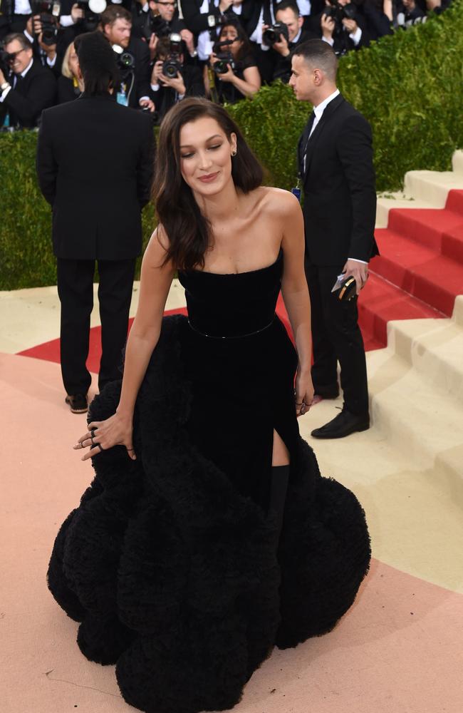 Bella Hadid attends the “Manus x Machina: Fashion In An Age Of Technology” Costume Institute Gala at Metropolitan Museum of Art on May 2, 2016 in New York City. Picture: AFP