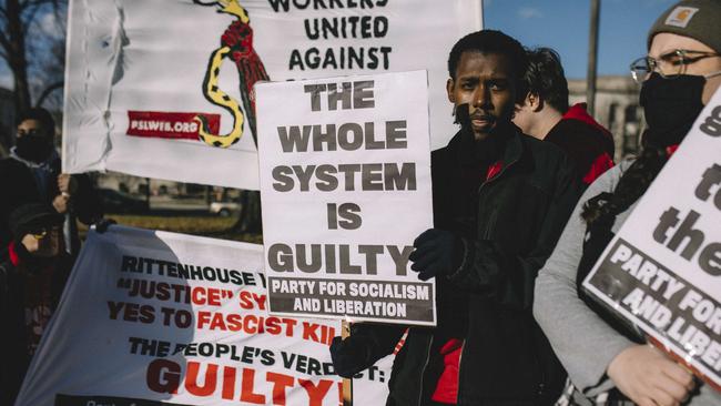 Activists protest the verdict in Kenosha, Wisconsin. Picture: AFP.