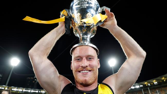 The Richmond star with the 2020 premiership cup. Picture: Michael Willson
