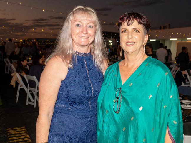 Sonja Hallam and Coralie Skillington at Dinner on the Runway for Mackay Hospital Foundation, Mackay Airport Friday 8 September 2023 Picture: Michaela Harlow