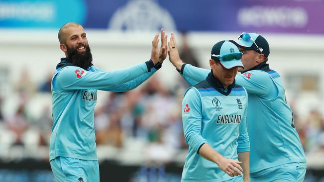 Moeen Ali (L) was England’s chief destroyer with the ball. Picture: Getty