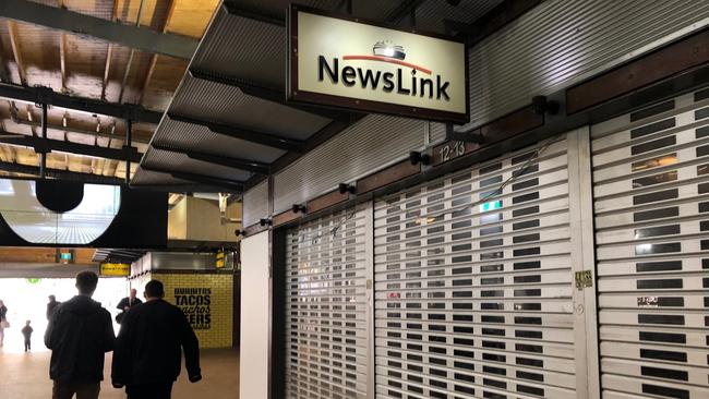 The closed NewsLink newsagency on Manly Wharf. Picture: Jim O'Rourke