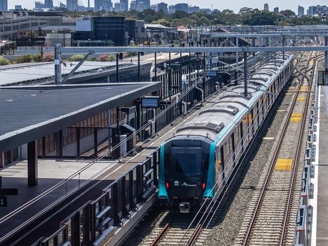 Sydney Metro City and Southwest train TS45 at Sydenham station during testing.