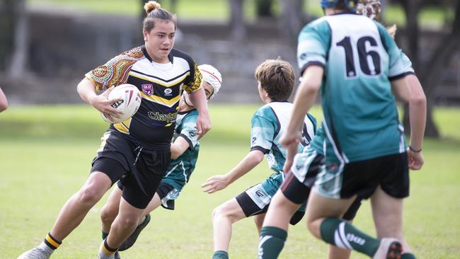 Jayden Alefaio when he was playing for the Caboolture Snakes as a junior. (AAP Image/Renae Droop)