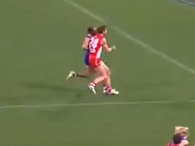 Dane Rampe escaped suspension for this bump.