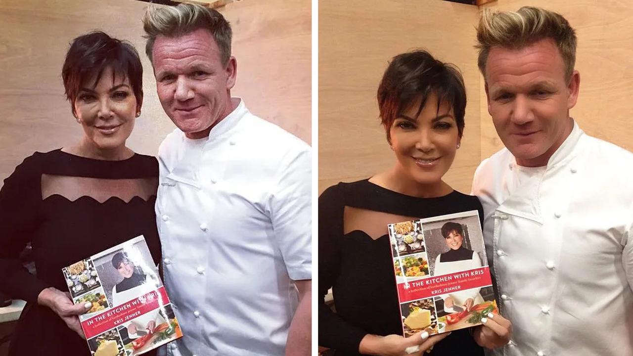 Gordon Ramsay had some unexpected work done when Kris Jenner uploaded her version of the same photo to social media (right). Picture: Instagram