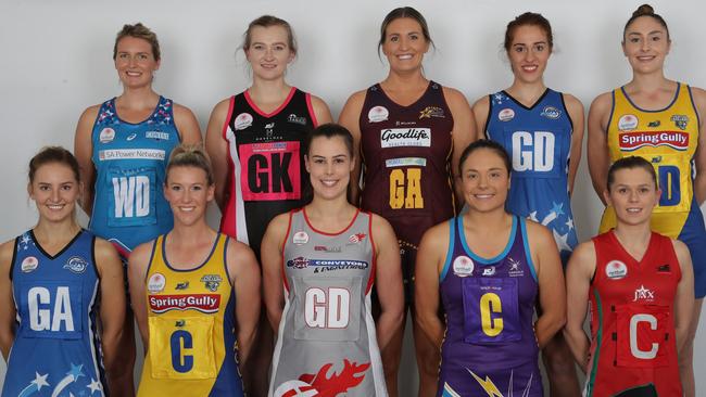 2019 SA Premier League netball captains (Back row L-R) Georgia Beaton (Contax), Jessica Ward (Tango), Laura Packard (Matrics), Alyse Taylor (Metro Jets), Laura Scriven (Newton Jaguars). (Front row L-R) Teri Schubert (Metro Jets), Rachael Mitchell (Matrics), Esther Young (Garville), Lauren Gibbons (Oakdale), Brittany Bugg (Woods Panthers). Picture: Sports in Focus