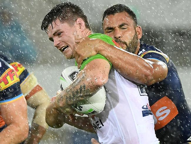 John Bateman of the Raiders during the Round 1 NRL match between the Gold Coast Titans and the Canberra Raiders at CBus Super Stadium on the Gold Coast, Sunday, March 17, 2019. (AAP Image/Dave Hunt) NO ARCHIVING, EDITORIAL USE ONLY