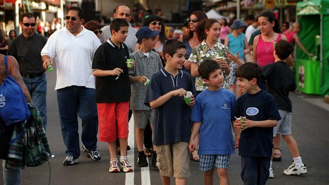 Pedestrians walk along Parramatta's Church St on September 17, 2000, when it closed to traffic during Sydney 2000 Olympic Games. Picture: Lindsay Moller/News Corp