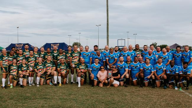 Simone Devon and and her good friend Wendy Snell with the league teams, who played in memory of Nathan Turner in Blackwater.