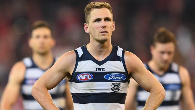 A disappointed Joel Selwood after last year’s preliminary final loss to Sydney. Picture: Getty