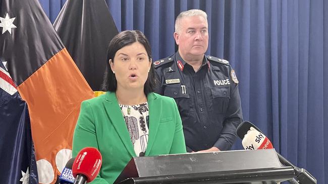 Chief Minister Natasha Fyles has announced an immediate review of bail laws and police powers across the Territory, alongside Deputy Commissioner Michael Murphy. Picture: Annabel Bowles