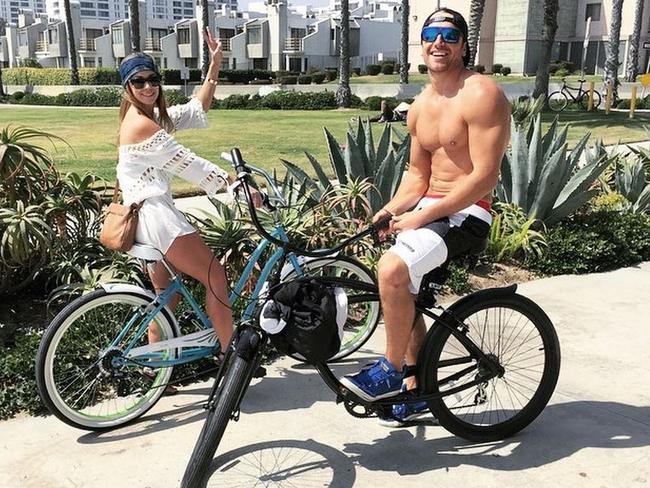 Bike babes ... reality stars Lisa Hyde and Tyson Mayr hit Venice Beach in Los Angeles. Picture: Instagram