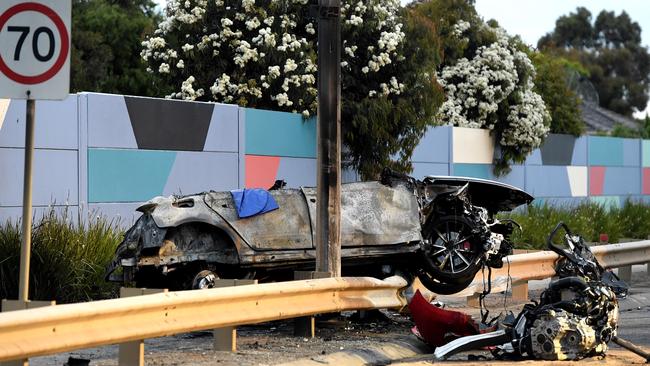 Witnesses say the black Audi sped past before the horror crash. Picture: Nicole Garmston