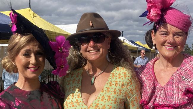 Rebecca Jane, Sammy-Lee Rose, and Verelle O'Shanesy enjoy a day of fun at the Gympie Races on Saturday, July 15, 2023.