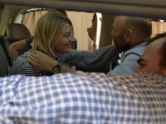 Reunited... Tara Brown and producer Stephen Rice embrace. Picture: EPA/WAEL HAMZEH