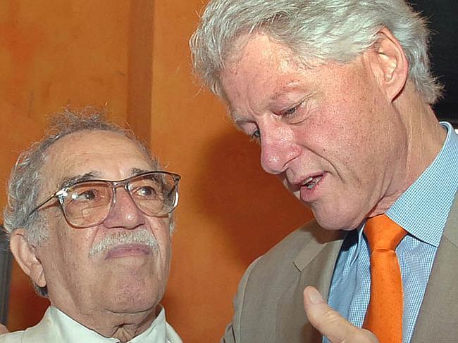 Fans in high places ... former US President Bill Clinton, right, speaks with Garcia Marquez at the opening ceremony of International Congress of Spanish Language in Cartagena, Colombia.